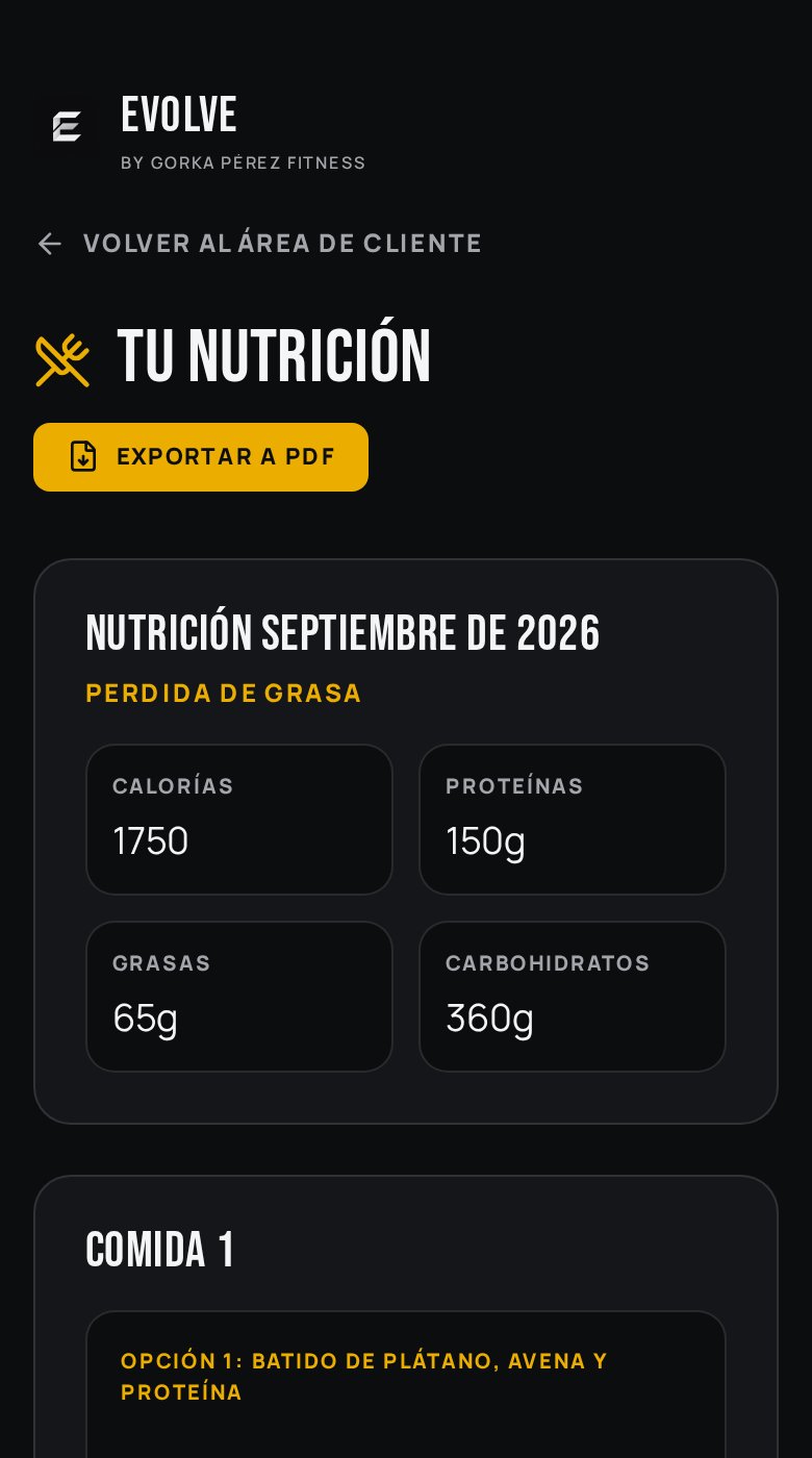 Captura real de EVOLVE: tu nutrición (cuenta de ejemplo)